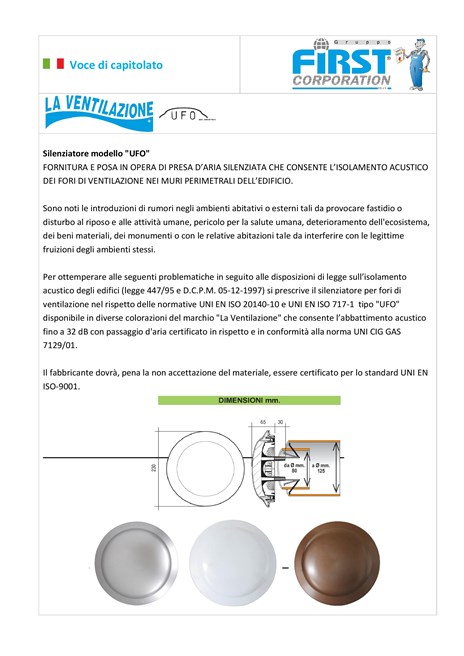 VOCI DI CAPITOLATO RIDUTTORE ACUSTICO "UFO" - mod. UFOCR