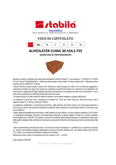 Voce di Capitolato ALVEOLATER CLIMA 30 h24,5 F55