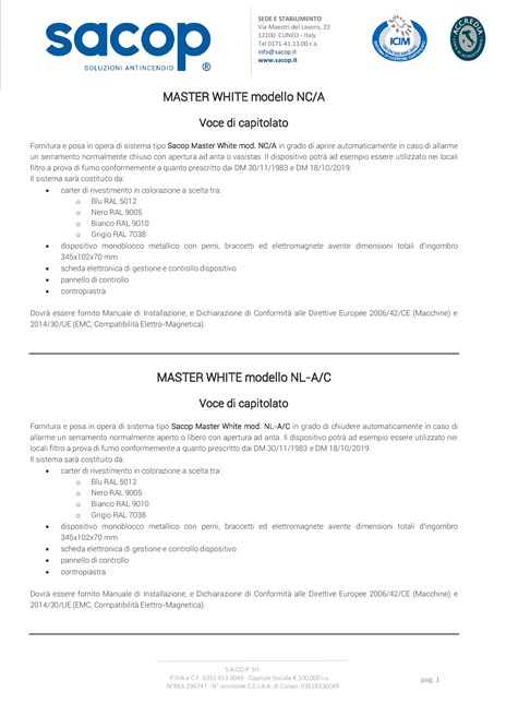 Voce di capitolato MASTER WHITE