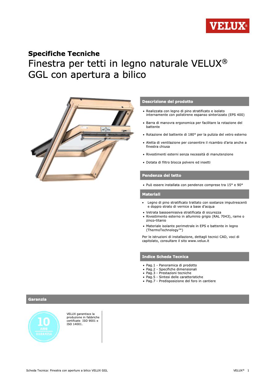 Catalogo Velux - Scheda tecnica GGL legno