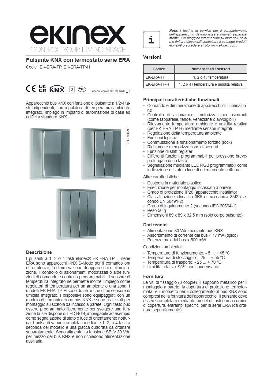 Catalogo ekinex - Pulsante KNX con termostato serie ERA (it)
