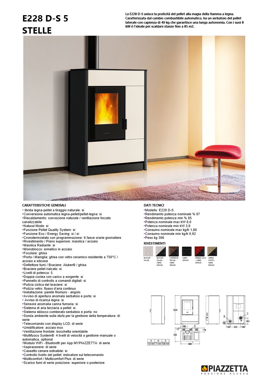 Catalogo E228 D-S 5 STELLE (Funzionamento PELLET, SCARICO SUPERIORE) (it)
