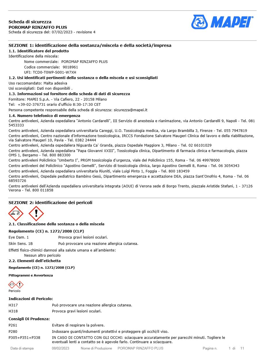 Catalogo POROMAP RINZAFFO PLUS - Scheda di sicurezza (it)