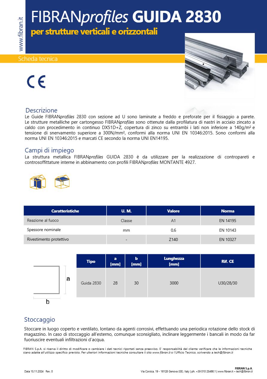 Catalogo Scheda tecnica accessori cartongesso FIBRANprofiles GUIDA 2830