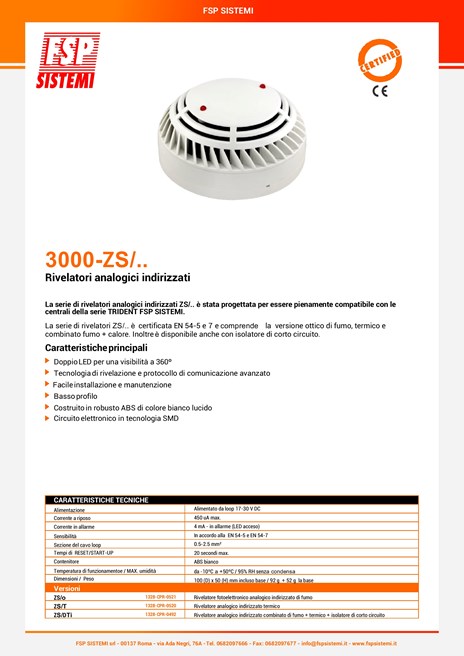 Catalogo Rivelatore di fumo analogico indirizzabile serie "ZS"