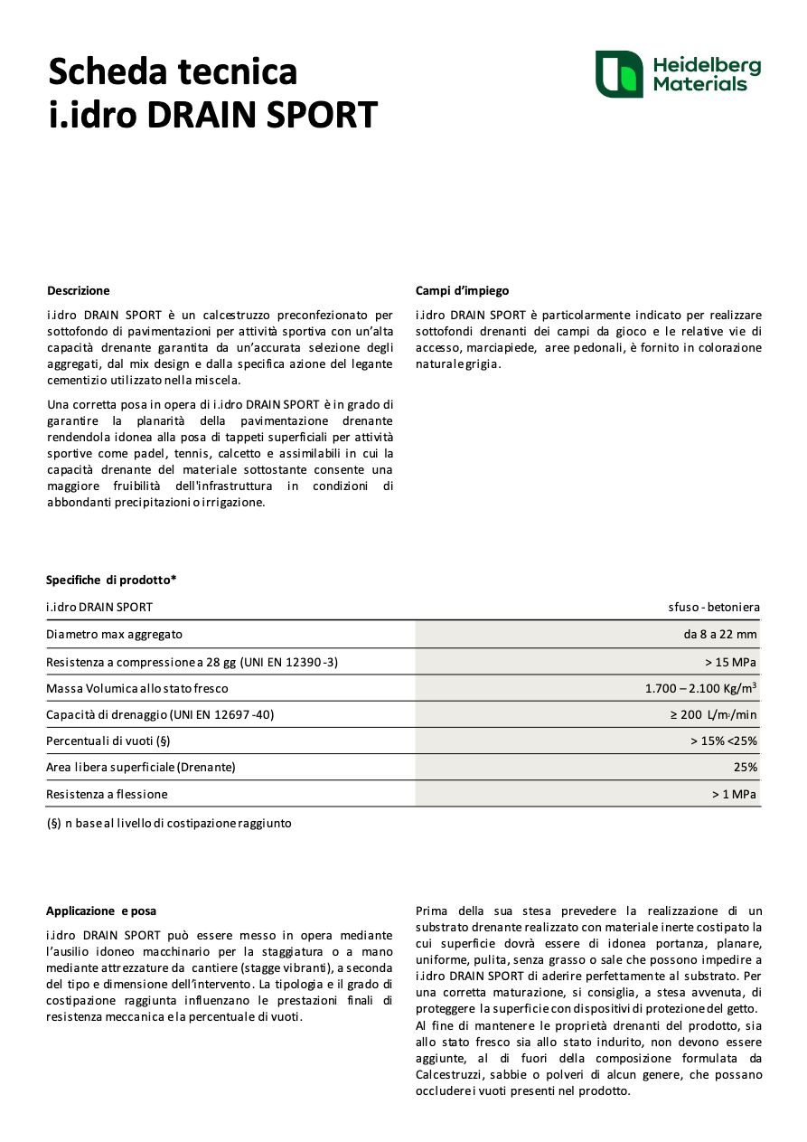 Catalogo Scheda Tecnica - HM i.idro DRAIN SPORT (it)