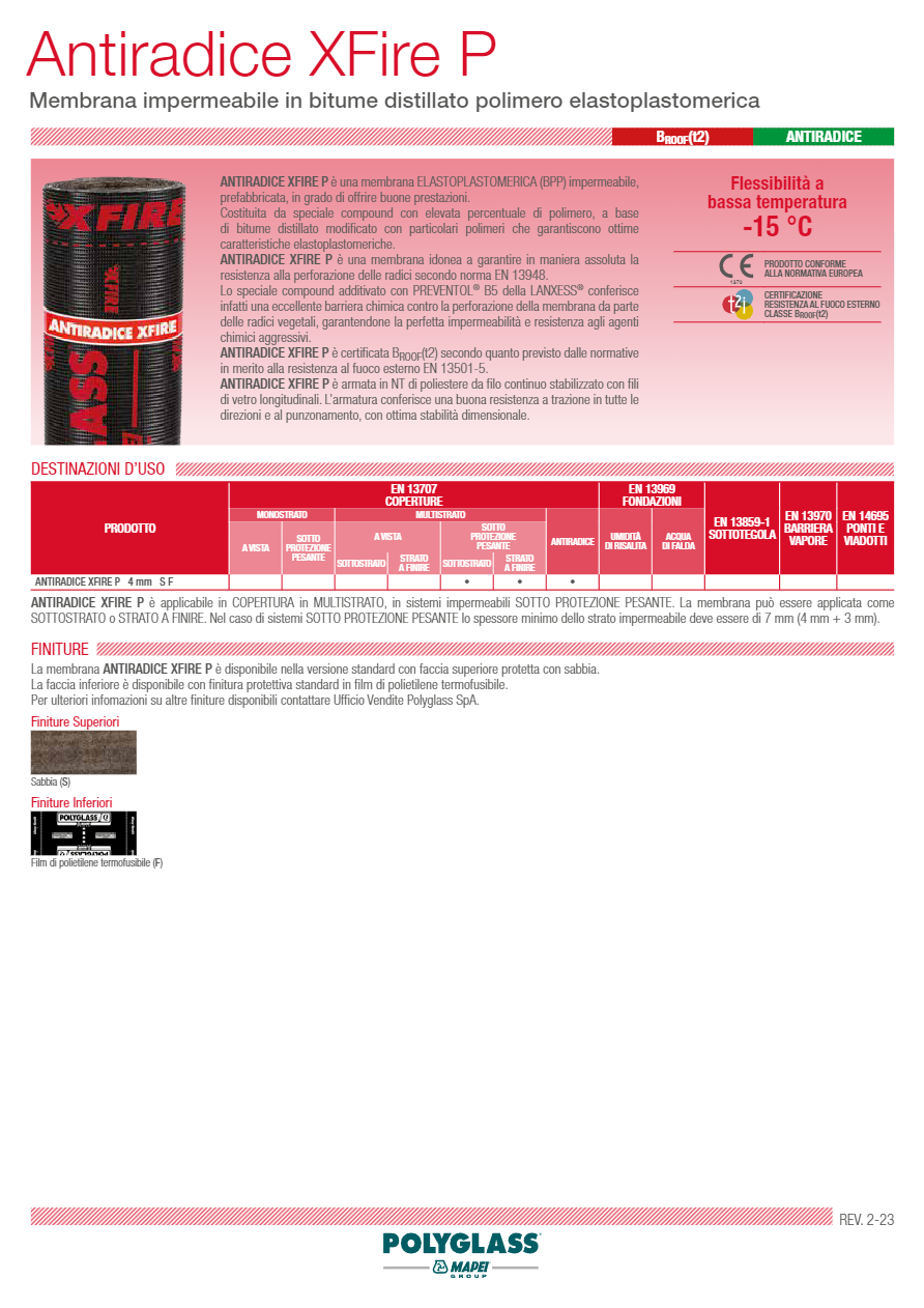 ANTIRADICE XFIRE® P 4 mm S F Membrana prefabbricata bituminosa By POLYGLASS