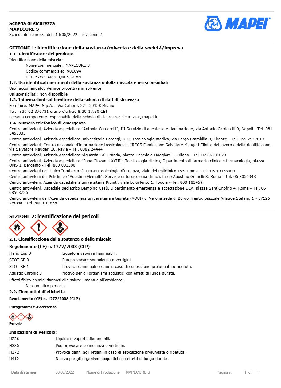 Catalogo Mapecure S - Scheda di sicurezza