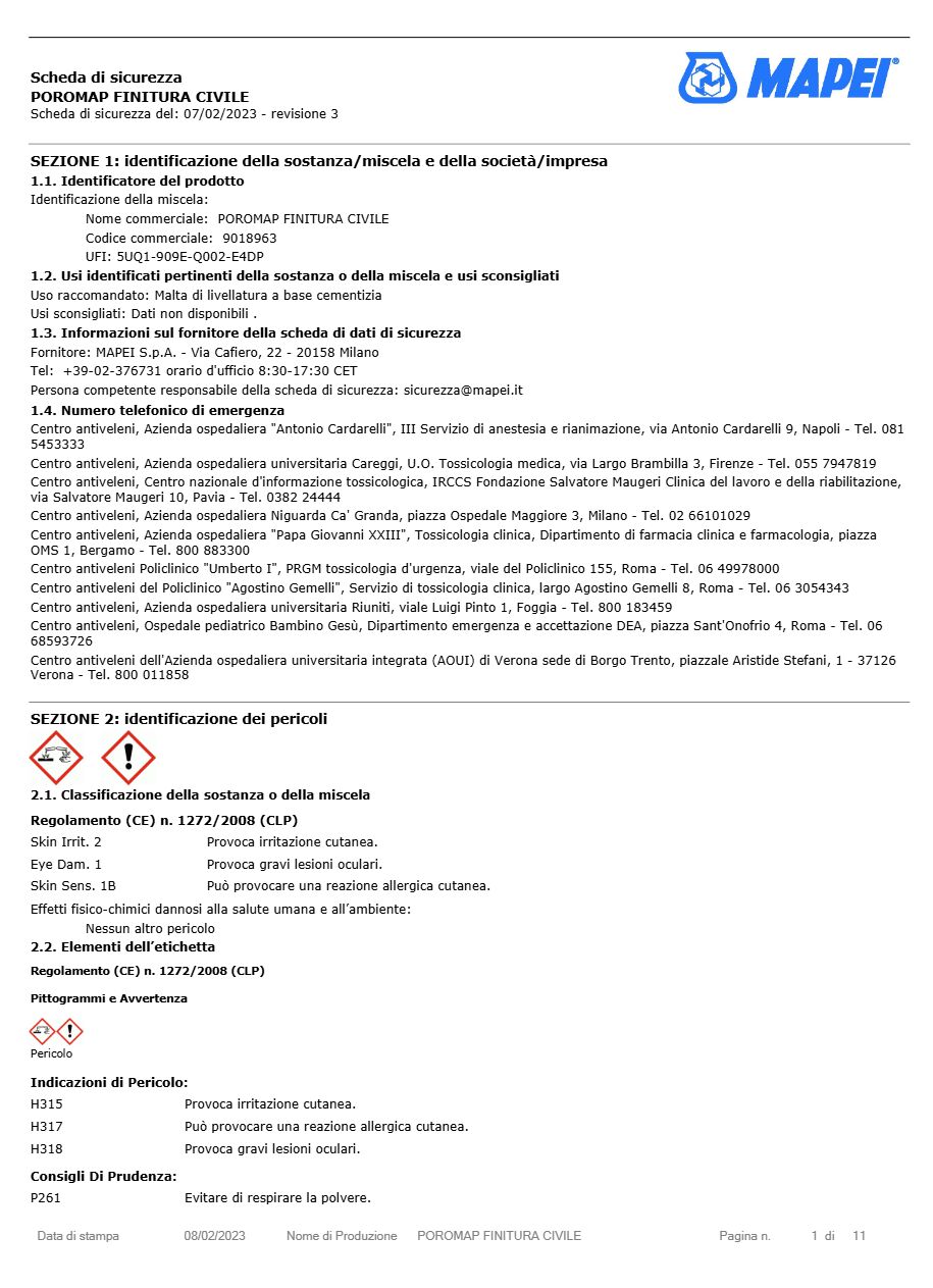 Catalogo POROMAP FINITURA CIVILE - Scheda di sicurezza (it)