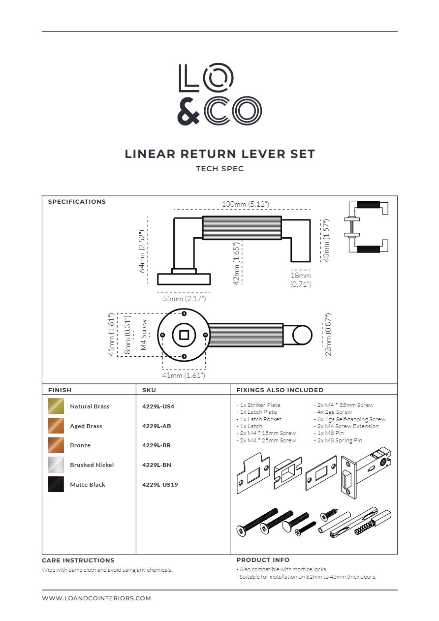 Catalogo Lo & Co LINEAR return lever set 145 mm