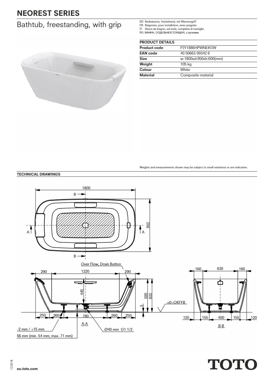 Catalogo PJY1886HPWNE - Scheda tecnica (en)