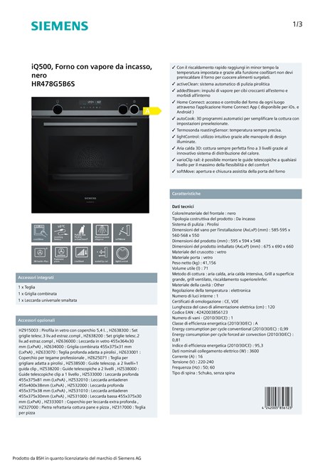 Forno da incasso pirolitico iQ500 - HR478G5B6S Collezione studioLine iQ500  By Siemens