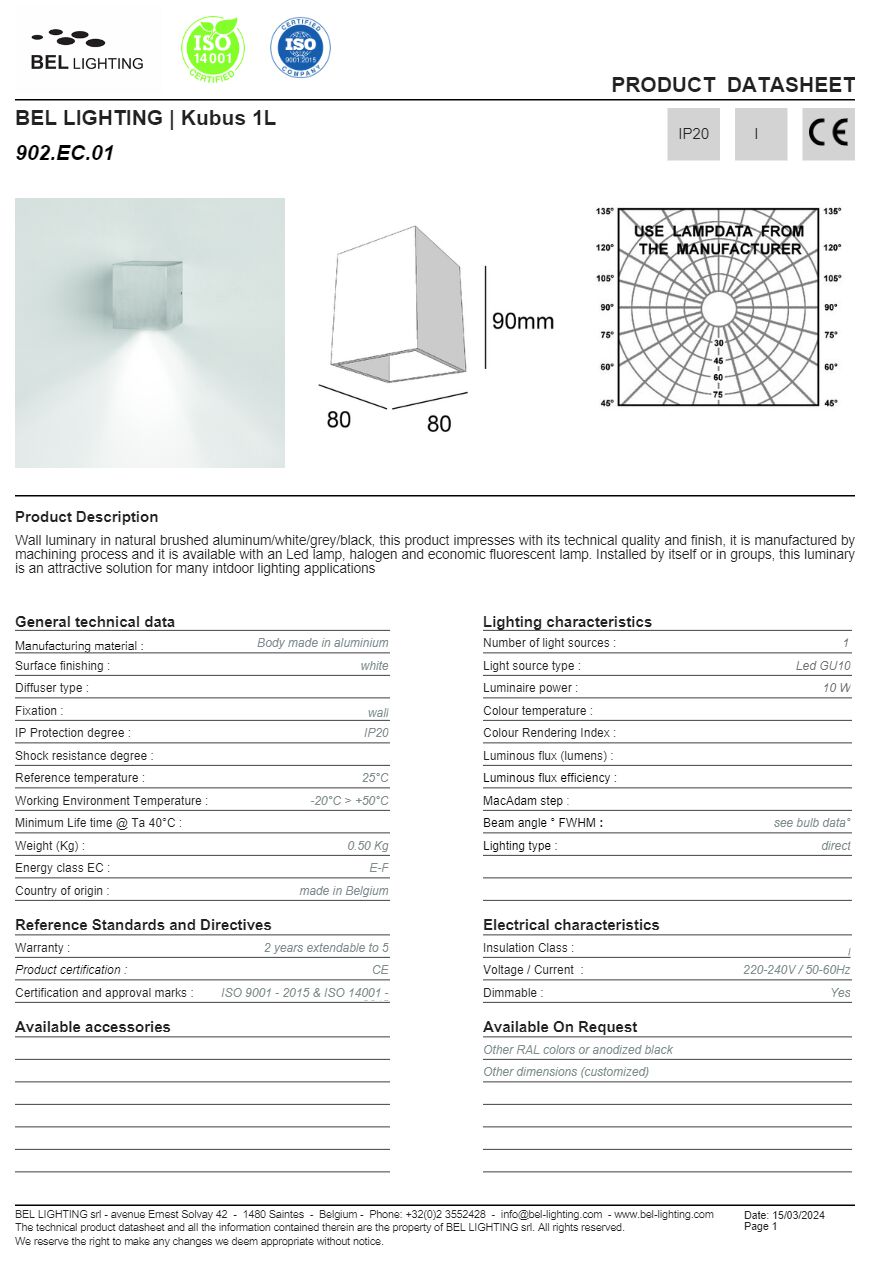 CUBE 1L Lampada da parete By BEL-LIGHTING