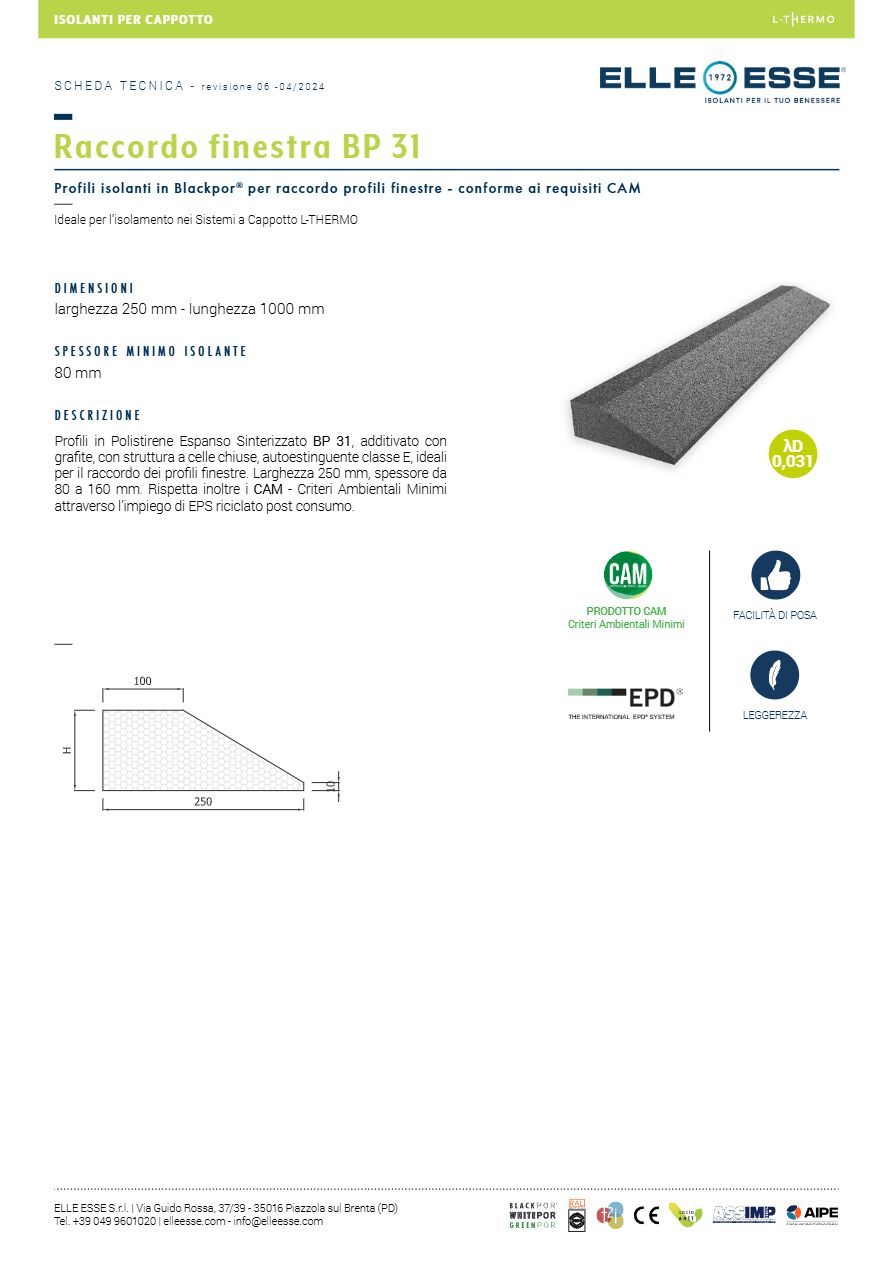 Catalogo BP 31 - Raccordo per finestre - Scheda tecnica (it)