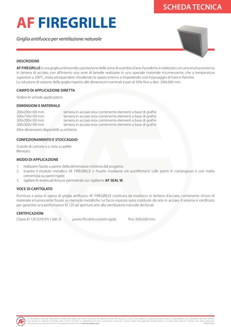 Catalogo AF Firegrille - Scheda Tecnica (it)