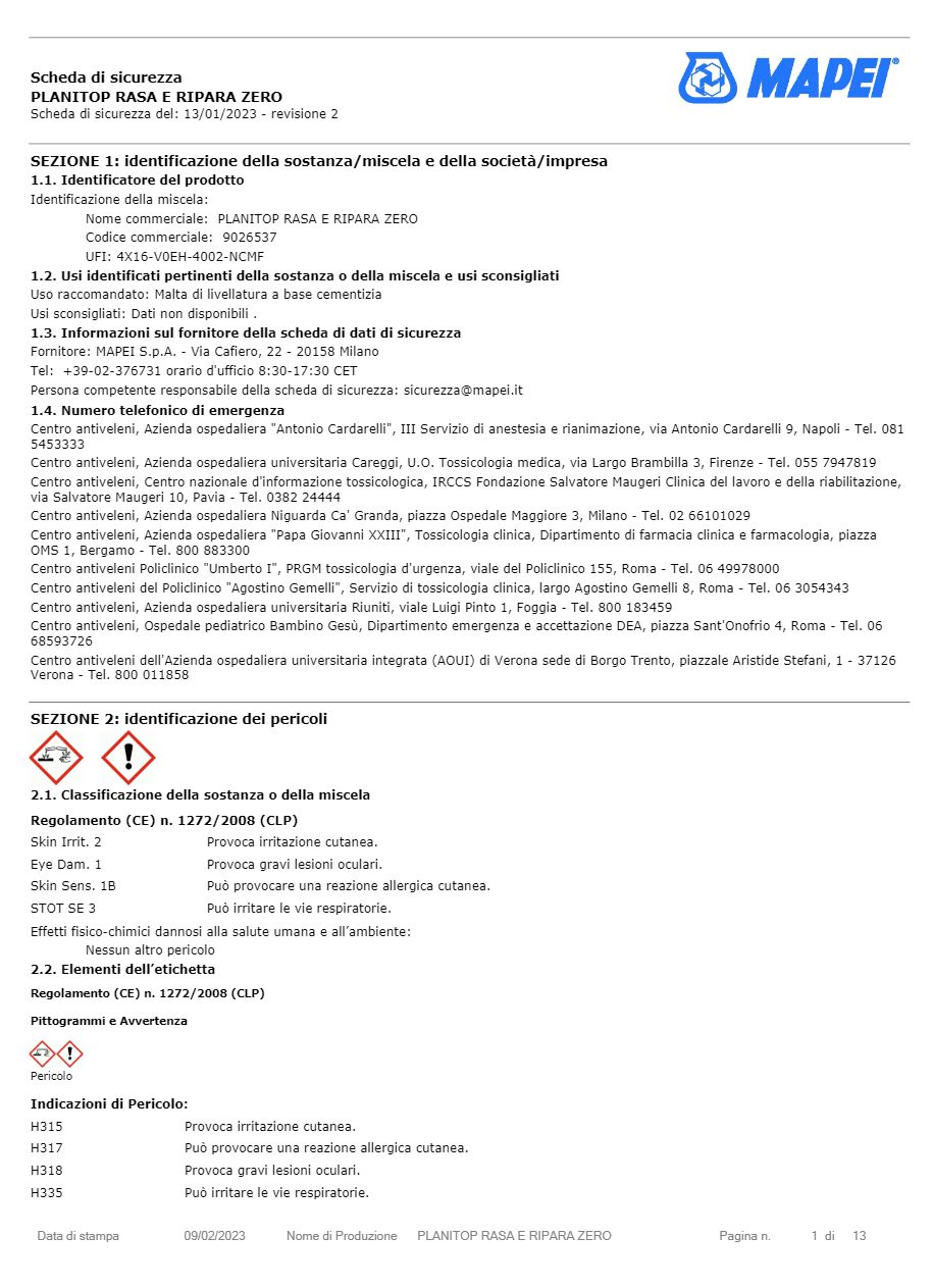 PLANITOP RASA & RIPARA ZERO - Scheda di sicurezza (it)