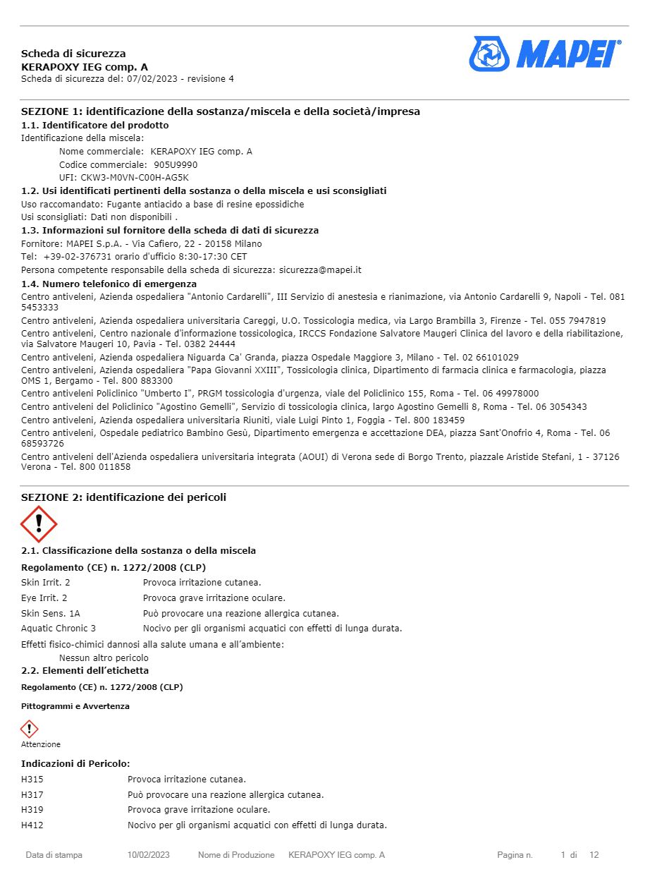 Catalogo Kerapoxy EG - Scheda di sicurezza (it)