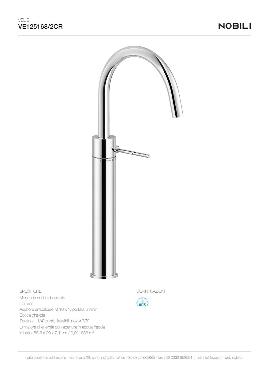 Rubinetto Monocomando Per Lavabo Nobili – Cromo, Design Italiano, Qualità Garantita