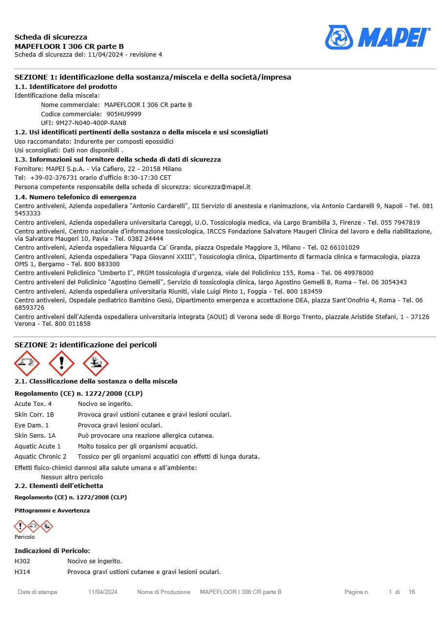 Catalogo Mapefloor I 306 CR - Scheda di sicurezza (it)