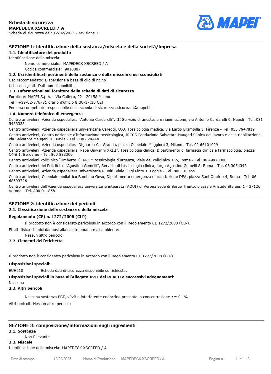 Catalogo MAPEDECK XSCREED - Scheda di sicurezza (it)